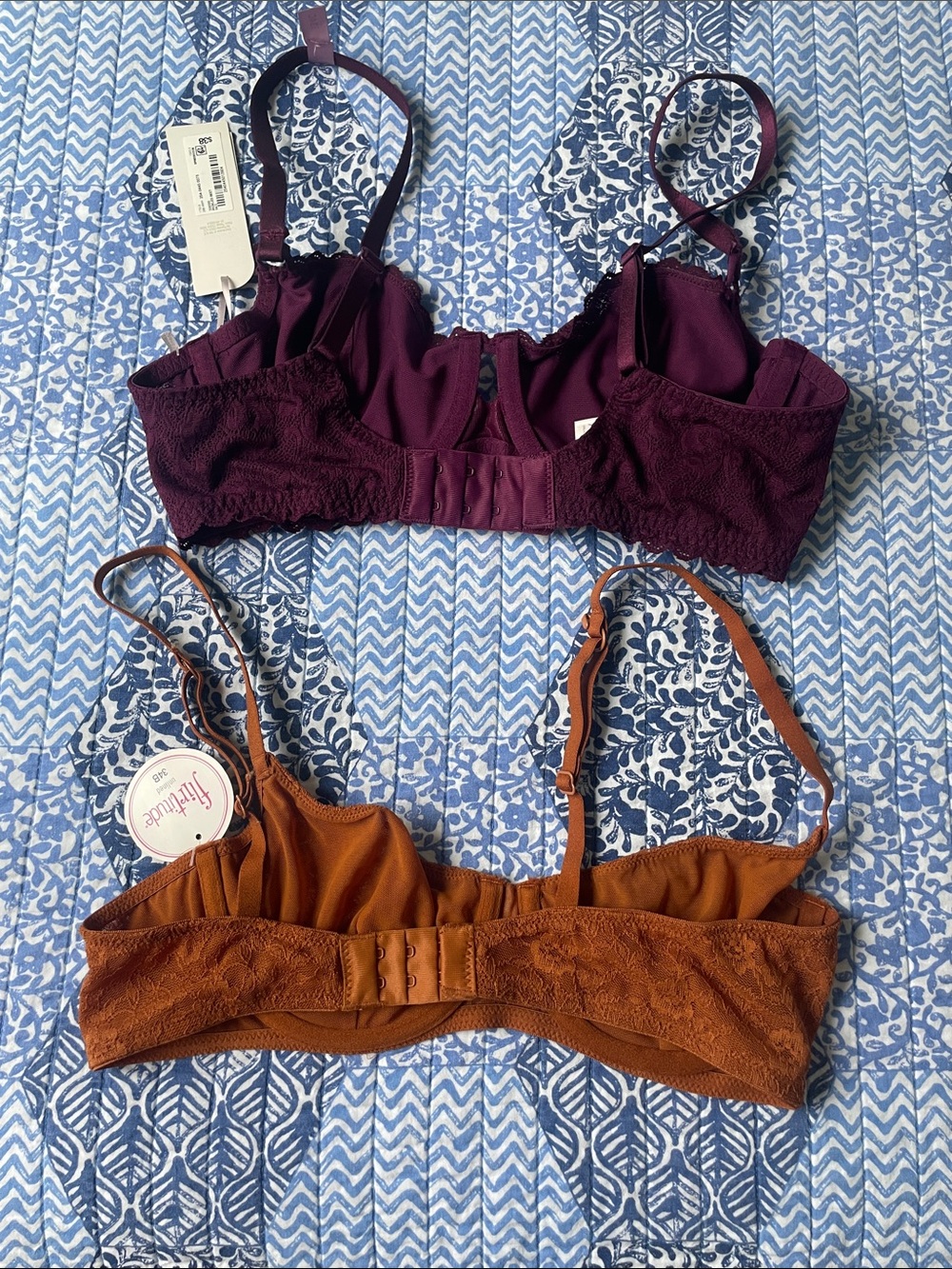 Lace Bralette Bundle-Burgundy, Navy Blue, Purple & Brown-Rust - Picture 5 of 6